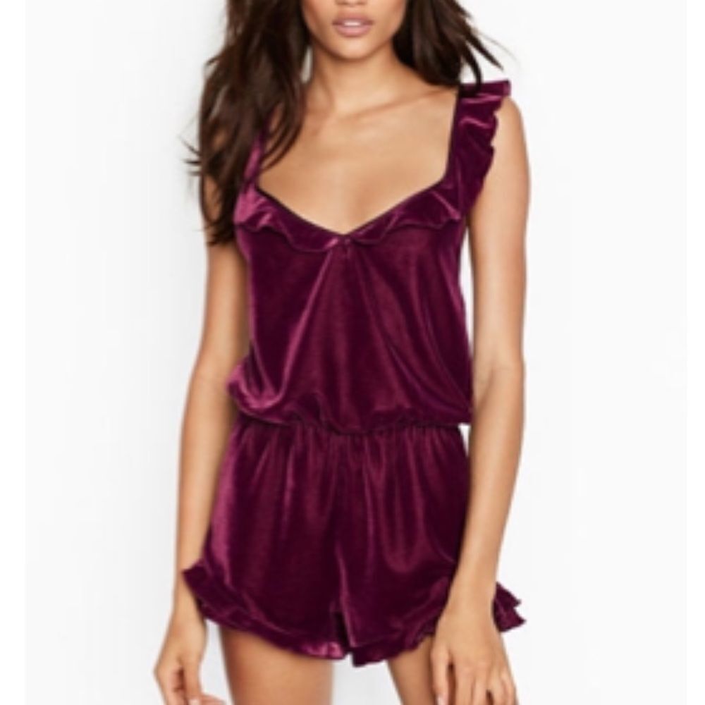 Victoria’s Secret burgundy velvet romper Size S/P